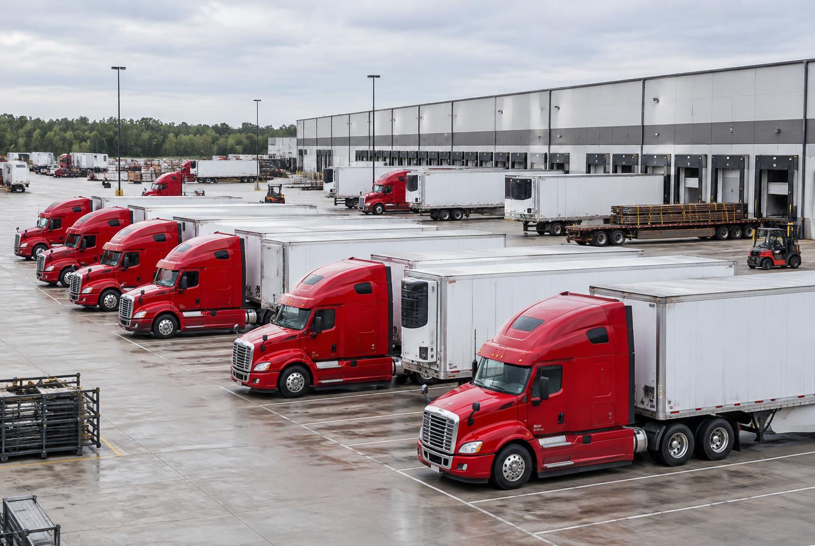 Darias Logistics truck fleet at a distribution center